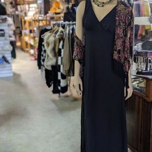Dress and velvet shawl with tassel trim